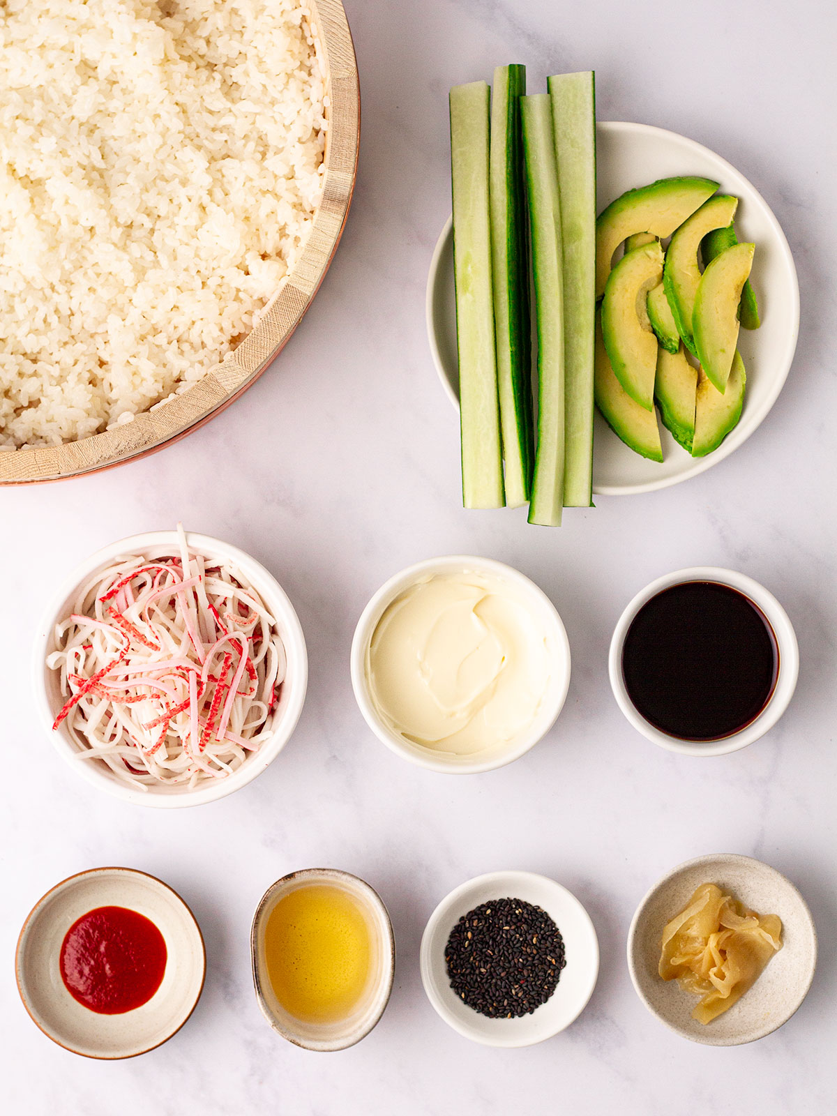 All ingredients laid out on a white background.